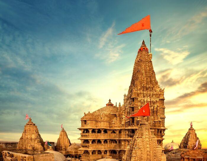 Sacred Dwaradhish Temple at Dwarka, Gujarat, India.